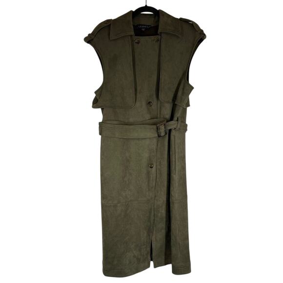 Laundry by Shelli Segal Faux Suede Gilet Jacket Sleeveless Epaulettes Green Sz S - Picture 5 of 16